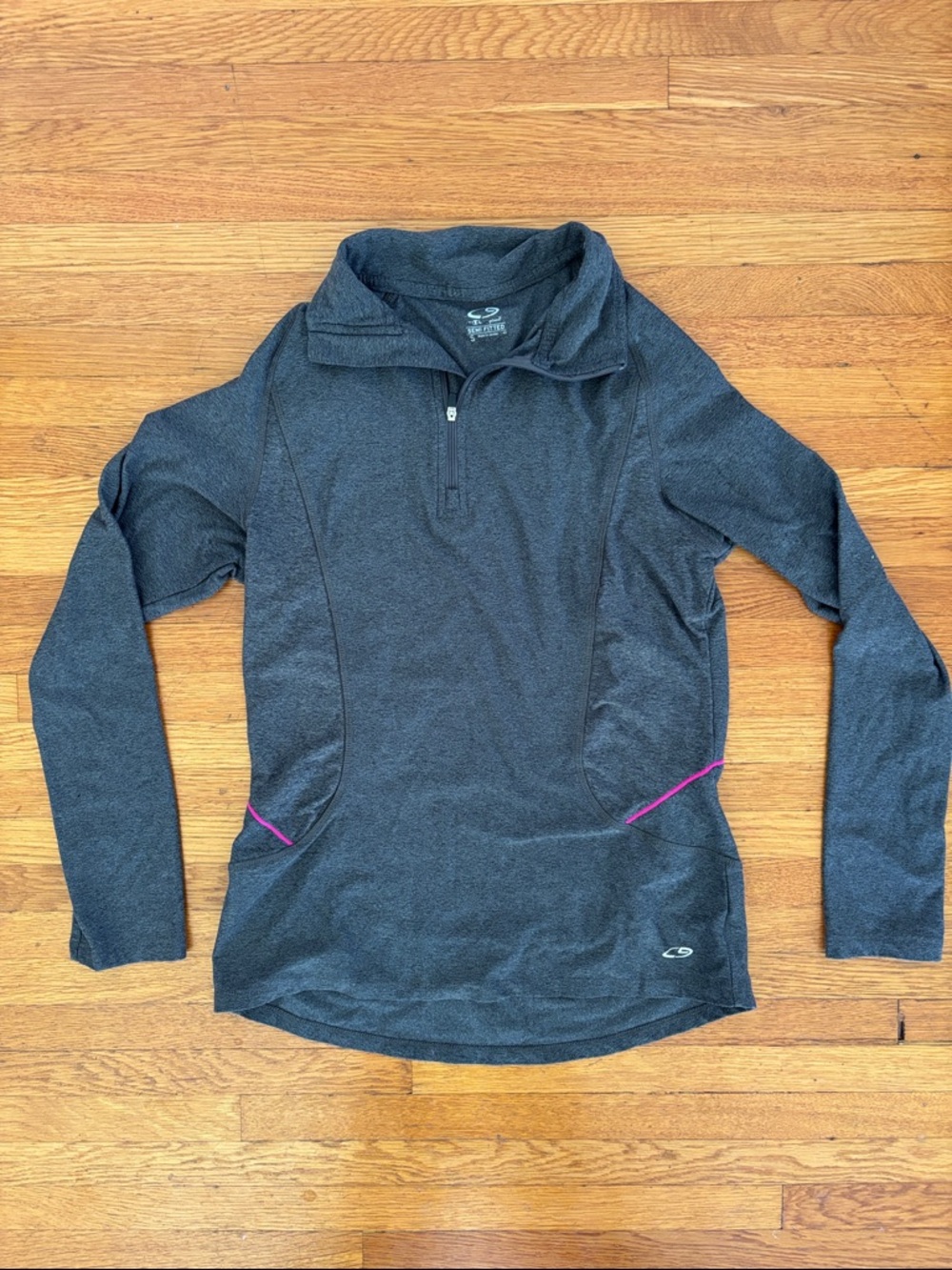 Champion Women’s Dark Gray Half-Zip Pullover with Pink Trim